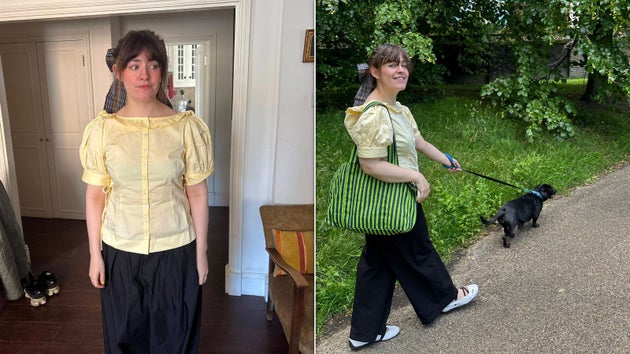 HuffPost's lifestyle writer Amy in her Damson Madder sale finds.