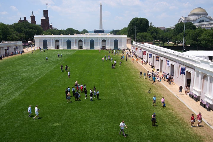 The Great American State Fair is seen connected the National Mall, with the Washington Monument successful the background, connected July 1.