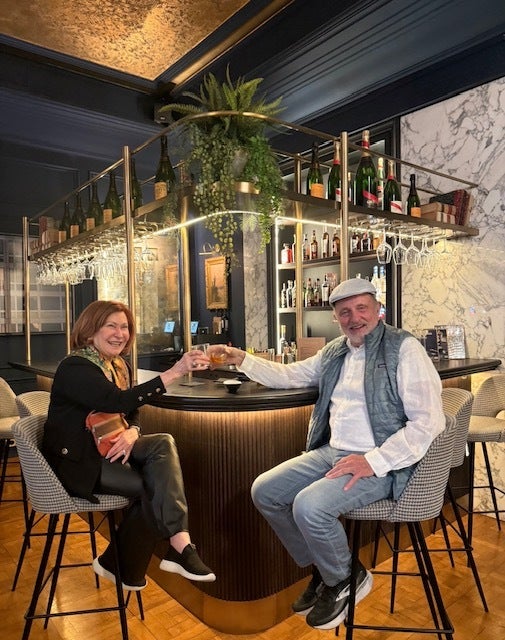 The author and Bob ending a long day at the hotel bar with their favorite drink, Old Fashioneds.