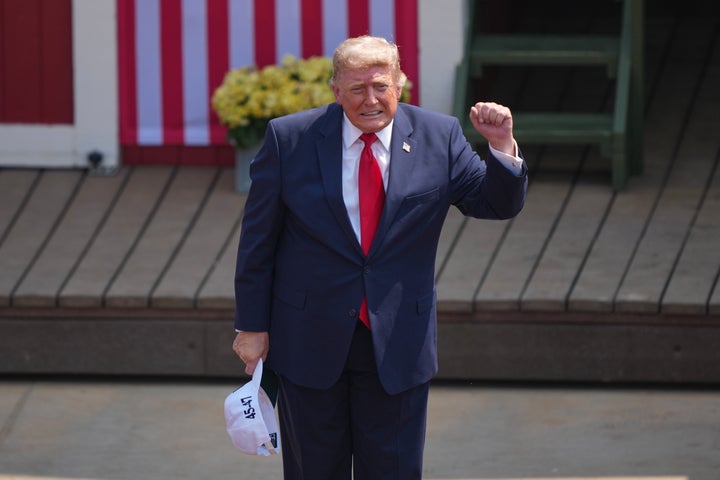 President Donald Trump leaves the stage after speaking at the Burning Hills Amphitheater during the Theodore Roosevelt Presidential Library opening ceremony Wednesday, July 1, 2026. (AP Photo/Matt Rourke)