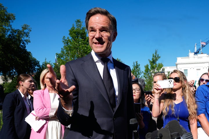 NATO Secretary General Mark Rutte speaks to media outside the White House, Wednesday, June 24, 2026, in Washington. (AP Photo/Manuel Balce Ceneta)