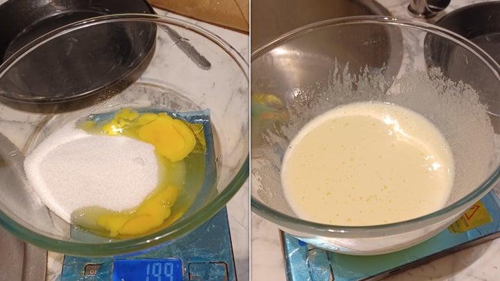 The butter and sugar before and after being combined
