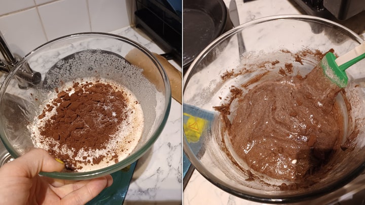 Dry ingredients added to the egg mix