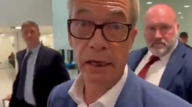 Nigel Farage confronting the Sky News reporter.