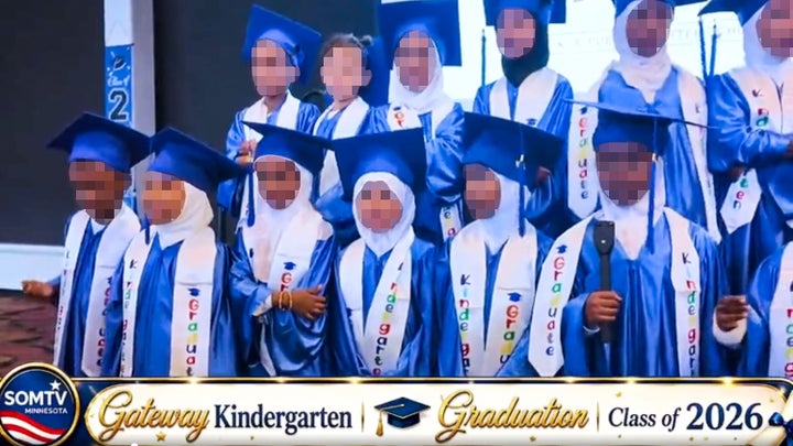 A screenshot from a video of kindergarten graduates that President Trump reposted. HuffPost blurred the faces for privacy.