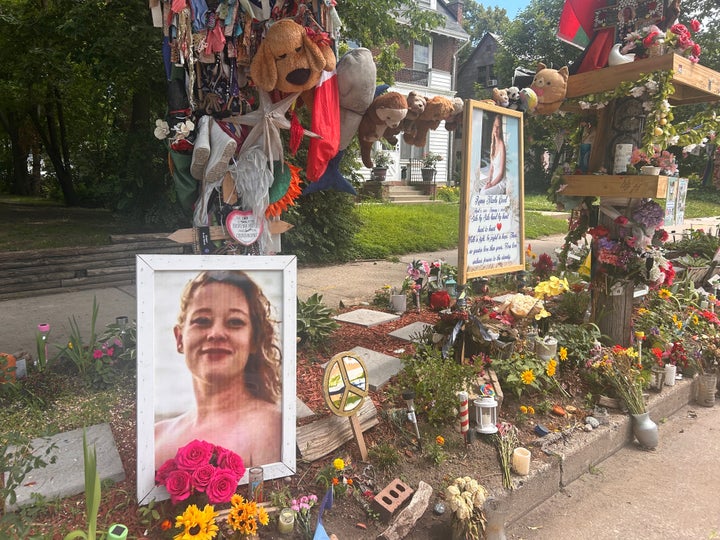 Community members maintain a memorial to Renee Good, a mother, poet and U.S. citizen who was shot and killed by ICE.