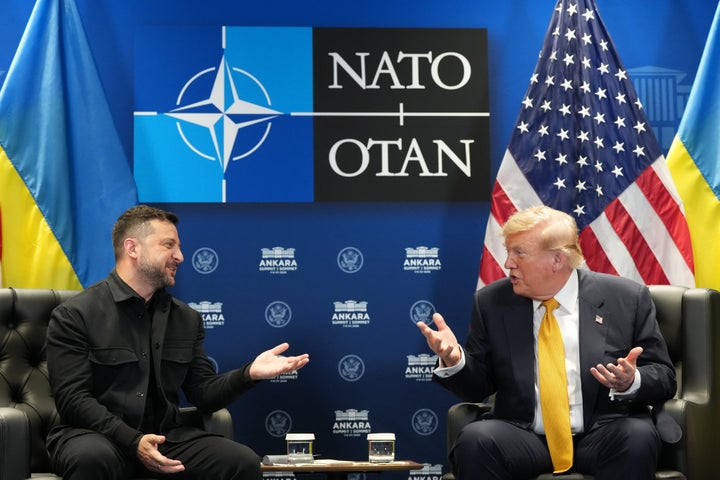 President Donald Trump meets with Ukraine's President Volodymyr Zelenskyy on the sidelines of the NATO summit in Ankara, Turkey, on July 8, 2026.