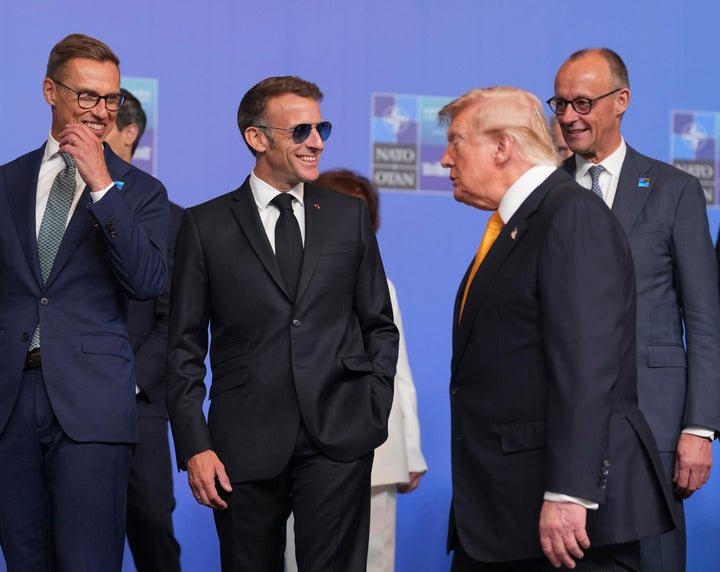 President Donald Trump, second from right, joins NATO allies for a group photo opportunity on July 8, 2026, in Ankara, Turkey.
