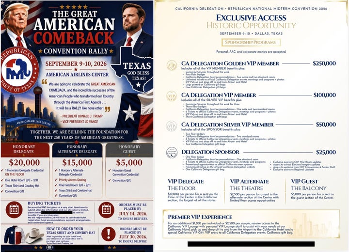 Some Republican state parties are charging people thousands of dollars to be a “delegate” at President Donald Trump’s midterm convention in Dallas.