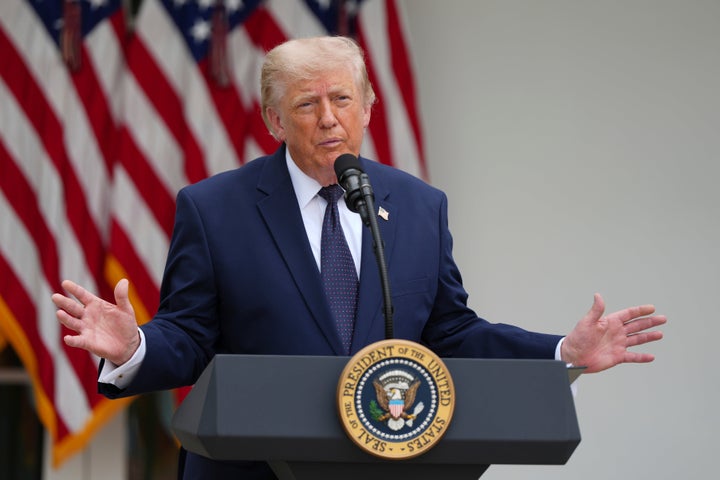 President Donald Trump speaks at a lunch in the White House Rose Garden, Monday, July 6, 2026, in Washington. (AP Photo/Julia Demaree Nikhinson)