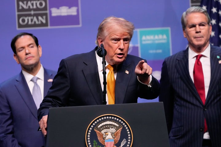Trump on Wednesday with Secretary of State Marco Rubio and Treasury chief Scott Bessent. 
