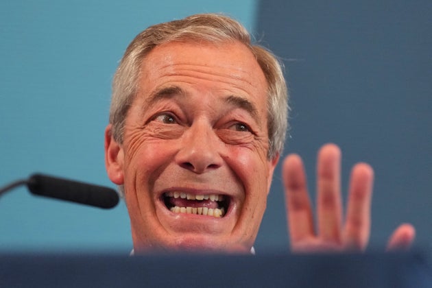 Nigel Farage leader of Reform UK speaks at a press conference in London, Thursday, April 2, 2026. (AP Photo/Kirsty Wigglesworth)