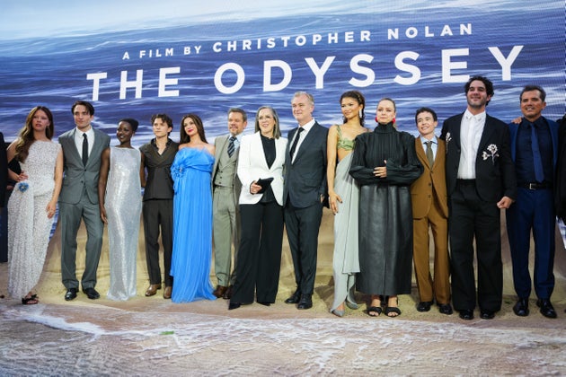 Christopher Nolan with the cast of The Odyssey