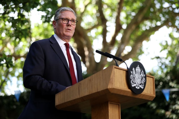 British Prime Minister Keir Starmer speaks during a reception for NHS staff at Downing Street in London, Monday, July 6, 2026. (Dan Kitwood/Pool Photo via AP)