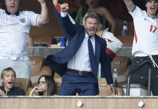 Victoria and Sir David Beckham at England's World Cup match over the weekend