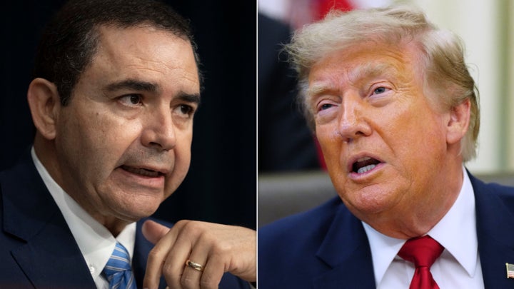 President Donald Trump, right, went on a lengthy social media tirade on Monday against Rep. Henry Cuellar (D-Texas), whom he pardoned last year.