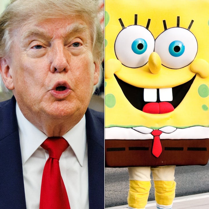 Donald Trump, left, and SpongeBob SquarePants, right, only one of whom is famous for absorbing criticism.