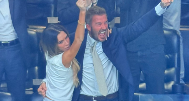 Victoria Beckham actually made it onto her feet when England scored on Wednesday night