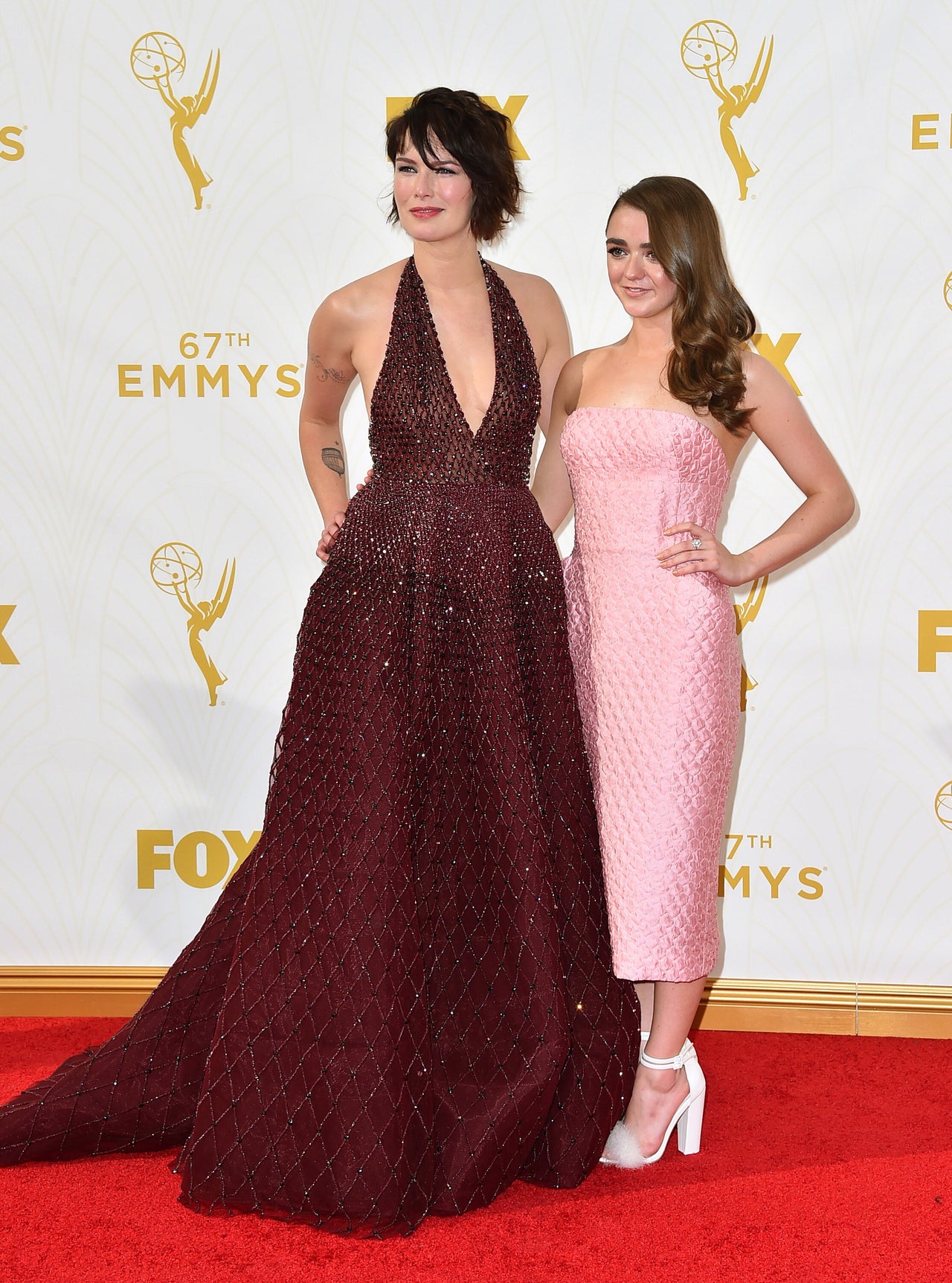 Lena Headey and her Game Of Thrones co-star Maisie Williams at the 2015 Emmy Awards