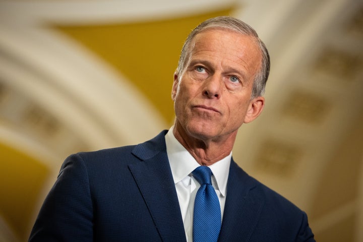 WASHINGTON, DC - JULY 15: Senate Majority Leader John Thune (R-SD) speaks at a press conference with other members of Senate Republican leadership following a policy luncheon at the U.S. Capitol in Washington DC, United States on July 15, 2026. (Photo by Nathan Posner/Anadolu via Getty Images)