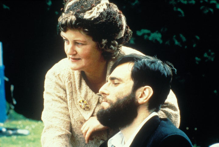 Brenda Fricker on the set of My Left Foot, the film which earned her an Oscar win, with co-star Daniel Day-Lewis