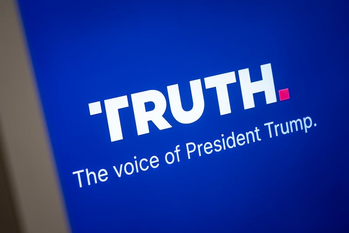 The Truth Social logo on the final day of the Great American State Fair on July 10, 2026 in Washington, DC. Launched in February 2022, Truth Social is a social media platform owned by Trump Media & Technology Group, a company majority-owned by U.S. President Donald Trump. (Photo by Al Drago/Getty Images)