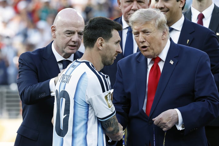 Donald Trump, right, said Argentina captain Lionel Messi, center, would be hard to bet against. Argentina lost.