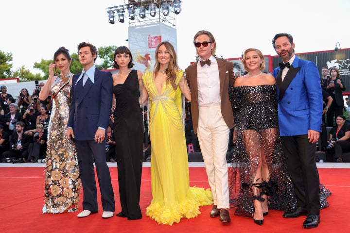 Olivia Wilde with the stars of Don’t Worry Darling at the Venice Film Festival