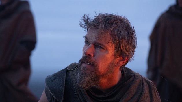 Odysseus removing the cloak hood he uses for disguise