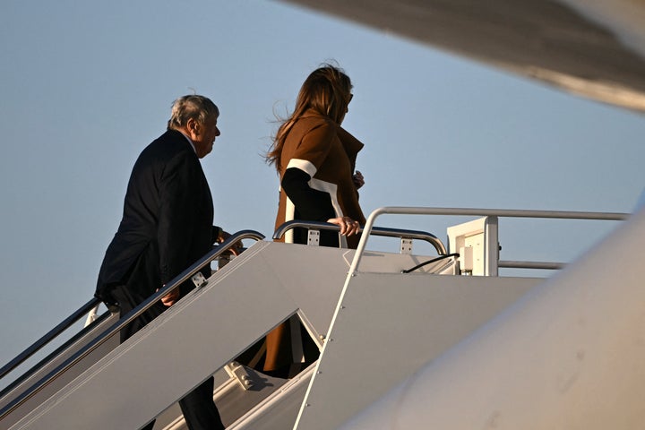 Viktor Knavs, Melania Trump’s father, follows her onto Air Force One in March.