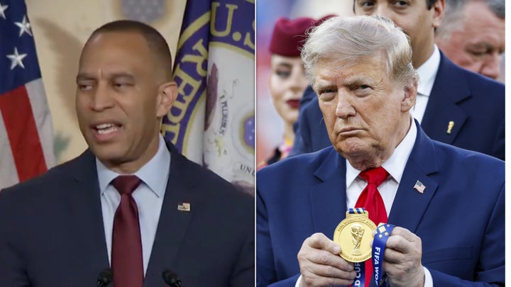 House Minority Leader Hakeem Jeffries (D-N.Y.) and President Donald Trump.