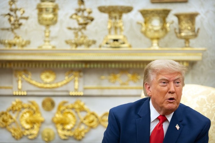President Donald Trump speaks while meeting with Lebanese President Joseph Aoun in the Oval Office at the White House, Tuesday, July 21, 2026, in Washington. (AP Photo/Mark Schiefelbein)