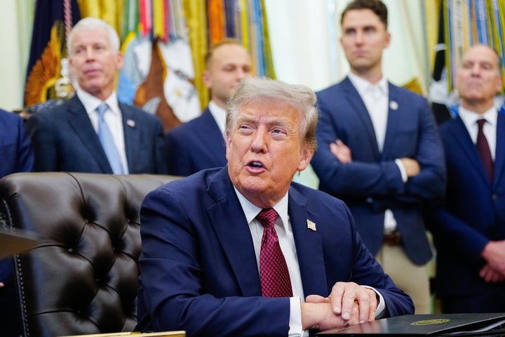 President Donald Trump, speaking in the Oval Office on July 24, continues to take aim at late-night comedians.