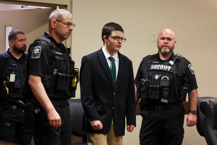 Colt Gray, the 16-year-old Apalachee High School shooter, is seen during his sentencing on Monday.