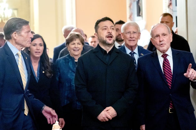 Senator Richard Blumenthal, a Democrat from Connecticut, from left, Volodymyr Zelenskyy, Ukraine's president, and Senator Jim Risch, a Republican from Idaho, at the U.S. Capitol in Washington, D.C.