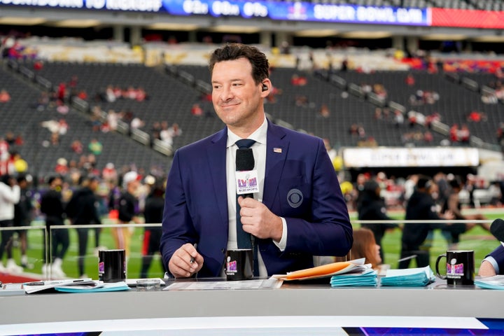 Romo pictured during Super Bowl LVIII on Feb. 11, 2024.