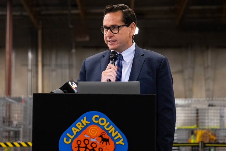 Nevada Secretary of State Cisco Aguilar speaks at the Clark County Election Department warehouse on Nov. 5, 2024, in North Las Vegas.