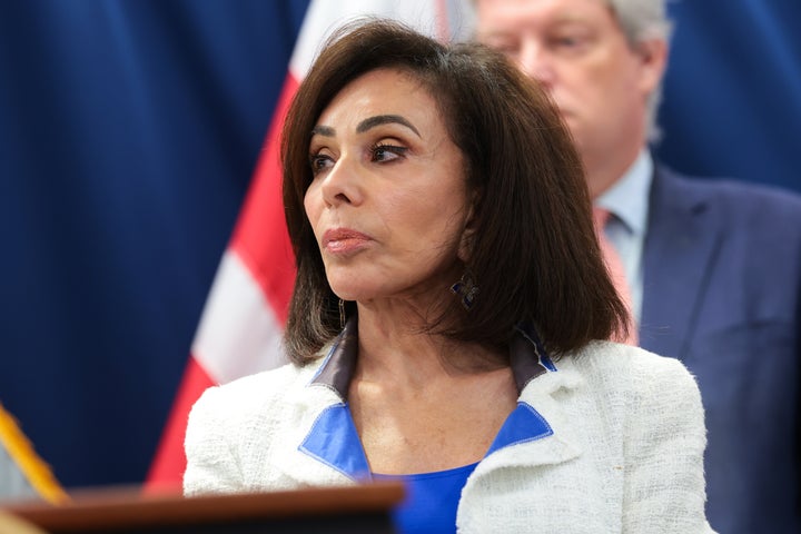 U.S. Attorney for the District of Columbia Jeanine Pirro looks on during a press conference at the U.S. Attorney's Office for the District of Columbia on July 02, 2026 in Washington, DC. Pirro announced that former Olympic canoeist David Hearn has been indicted by a grand jury on charges related to alleged vandalism of the Lincoln Memorial Reflecting Pool. (Photo by Anna Moneymaker/Getty Images)