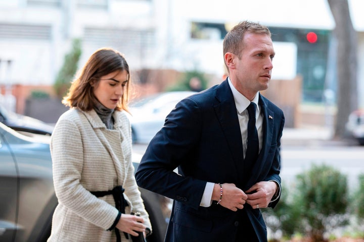 FILE - Rep.-elect Max Miller, R-Ohio, arrives for new member orientation check-in and program registration with Emily Moreno in Washington, Nov. 13, 2022. (AP Photo/Amanda Andrade-Rhoades, File)