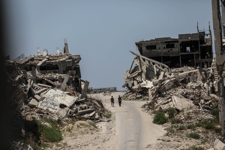 GAZA, PALESTINE - AUGUST 03: Displaced Palestinian families try to survive under challenging conditions amidst the rubble of destroyed buildings following Israeli attacks in Beit Lahia, northern Gaza Strip, Palestine on August 03, 2026. (Photo by Abdalhkem Abu Riash/Anadolu via Getty Images)