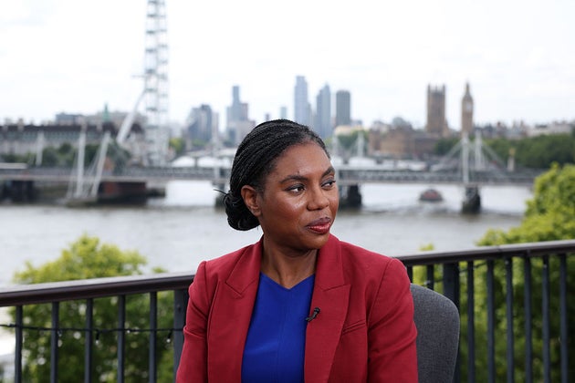  Conservative Leader Kemi Badenoch gives an interview following her speech at IET (Institute of Engineering and Technology) on July 23, 2026 in London, England. Conservative Leader Kemi Badenoch is demanding that the new Labour Prime Minister, Andy Burnham, explicitly rule out tax rises to fund what she calls a 