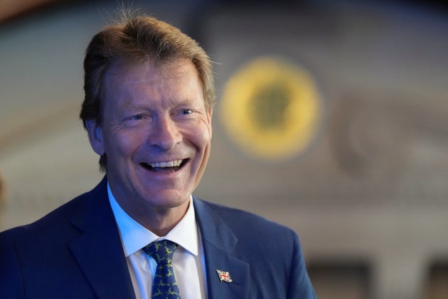 Richard Tice, Deputy Leader of Reform UK arrives at a press conference in London, Monday, Aug. 3, 2026. (AP Photo/Kirsty Wigglesworth)
