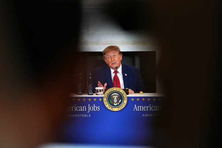 President Donald Trump speaks during a roundtable on the American mining industry, Friday, Aug. 7, 2026, at the State Department in Washington. (AP Photo/Julia Demaree Nikhinson)