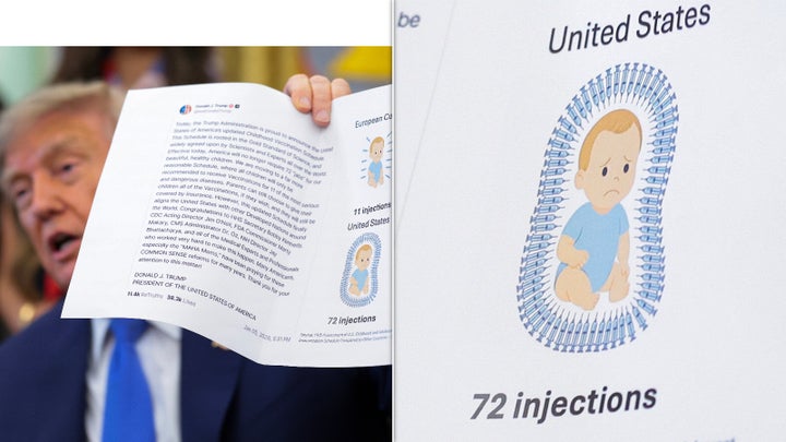 Donald Trump held up a diagram of a baby getting 72 injections during Monday’s press conference in the Oval Office.