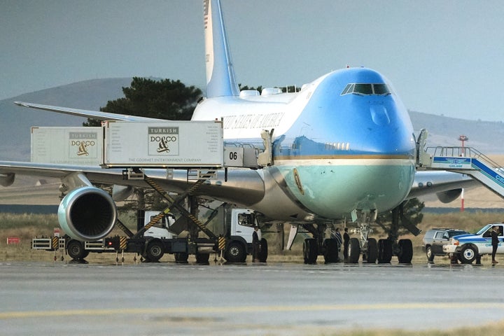 After boarding the legacy Air Force One jet, the president was secretly shuttled minutes later to a smaller plane via an airport catering truck.