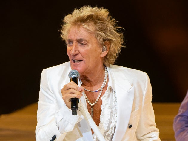 Rod Stewart on stage in August 2025