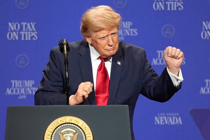 President Donald Trump dances at an event at the Red Rock Casino Resort and Spa in Las Vegas on Aug. 5.