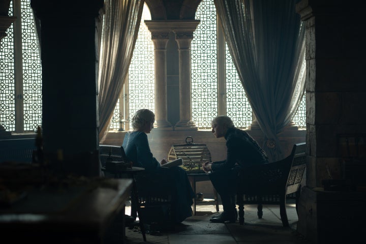 Phia Saban and Emma D'Arcy on the set of the House Of The Dragon season finale