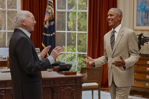 President Barack Obama joked about President Donald Trump’s gold additions to the Oval Office in a teaser of cameo on Larry David's 