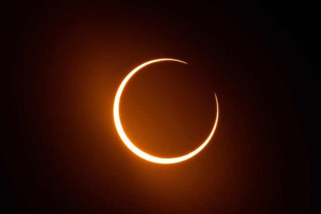 FILE - The moon moves in front of the sun during an annular solar eclipse, or ring of fire, seen from San Antonio, on Saturday, Oct. 14, 2023. (AP Photo/Eric Gay, File)